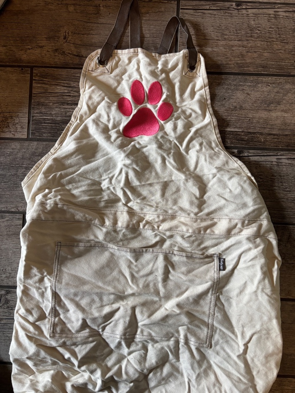 Cream Canvas Apron with Pink Paw Graphic
